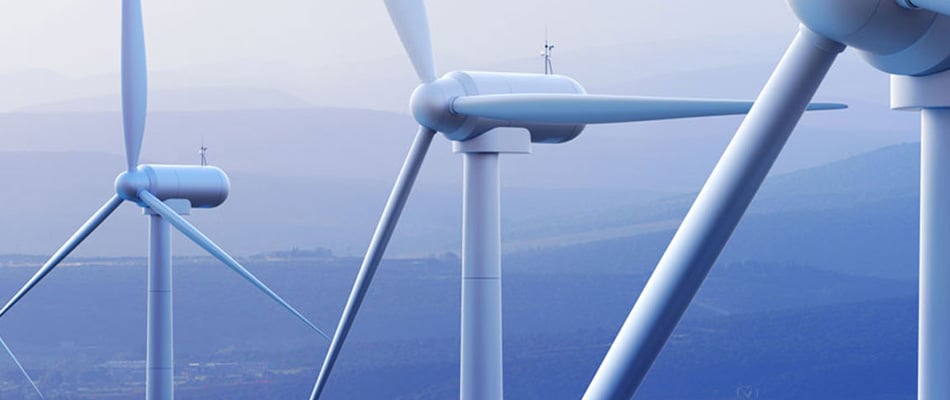 Three white wind turbines at sea; play button in foreground plays video about Altair’s CFD and thermal energy solutions.