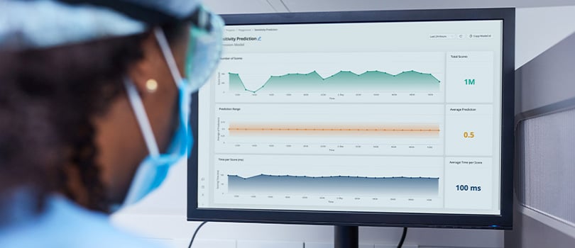 A doctor visualizes patient safety data from a clinical trial and compares it with information stored in the FDA Adverse Event Reporting Systems (FAERS) to identify potential negative interactions.