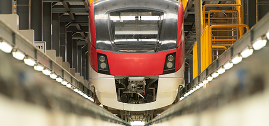 Railcar in a railway maintenance depot.