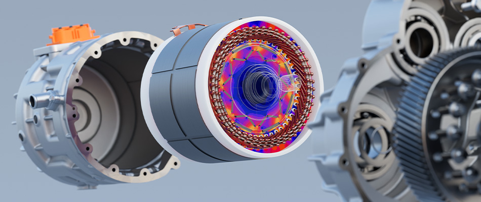 Simulation result of the electromagnetic, electrothermal performance of a traction motor.