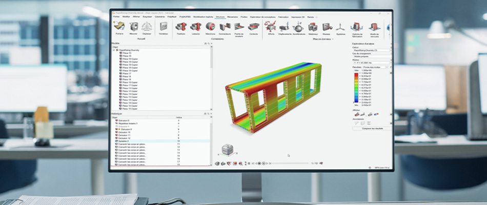 Structural simulation result of the aluminum body of a railcar concept in the tender phase.
