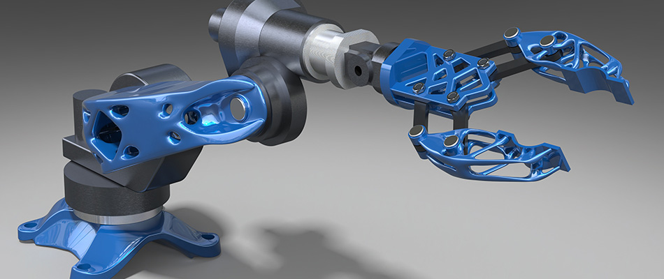 Robot arm, a lifelike product design rendering, using Altair Inspire applications.
