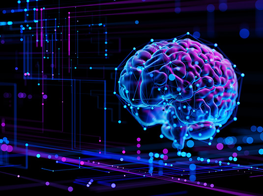 Computerized depiction of a human brain representing artificial intelligence technology.