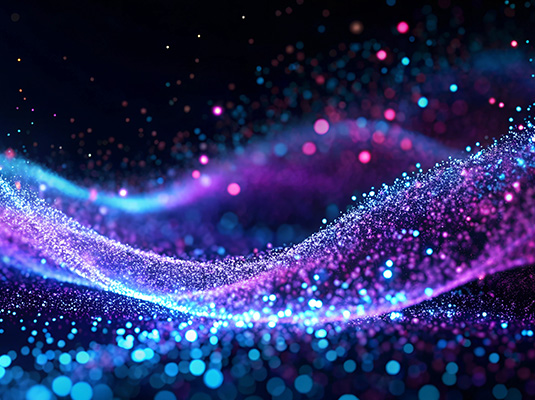 Abstract particles and waves in motion, depicting quantum computing technology.