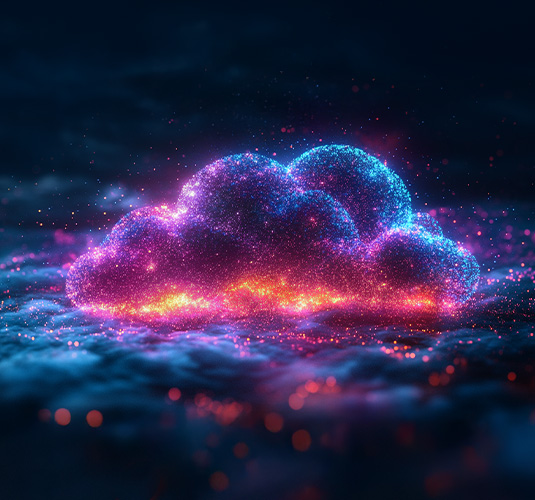 A conceptual image of a cloud in the foreground to illustrate Altair HPCWorks’ scalable cloud technology.