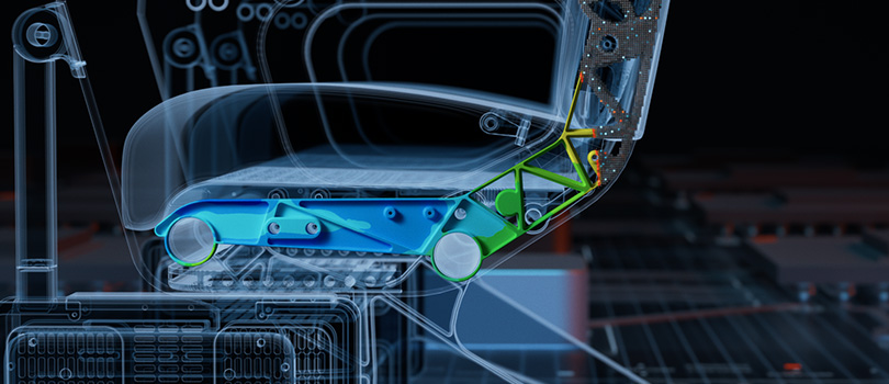 A simulation of an airplane-seat component is added to the digital thread, linking it to PLM/PDM systems and more.