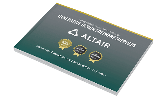 A digital mockup of a PDF booklet, displaying the front cover of the 2023 ABI report titled Generative Design Software Suppliers.