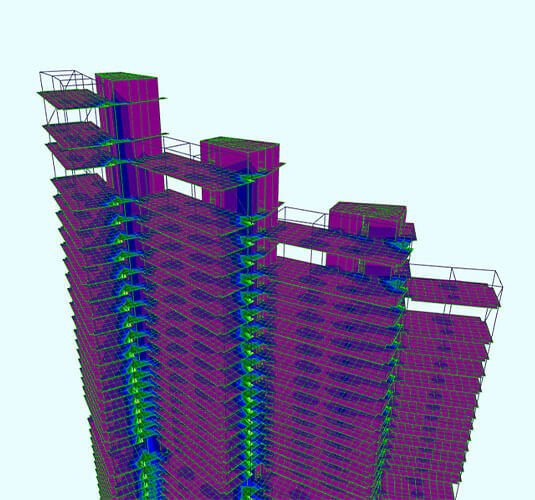 Computer generated simulation of a high-rise building's structural analysis.