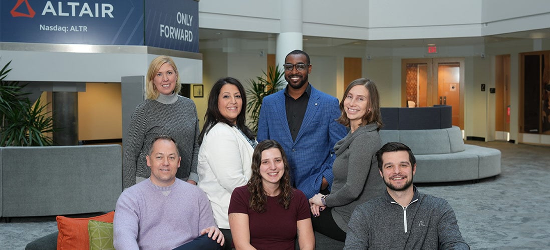 Seven of Altair's Staffing Services employees posing for a photo at Altair's headquarters in Troy, Michigan, USA..