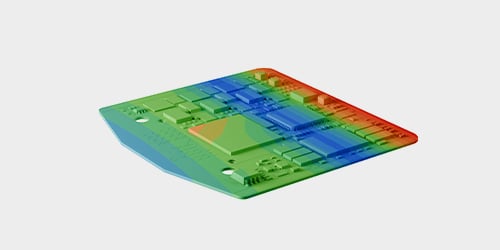 Rendering of a SimSolid simulation being performed on a PCB.