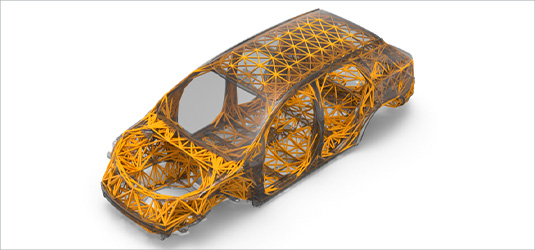 A new addition to HyperMesh’s toolkit for concept design, Exoskeleton, used for a vehicle frame design.