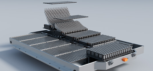 A close up view of a vehicle battery rendering.