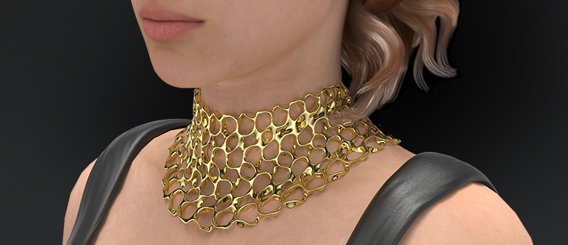 A rendered necklace made with modern lattice design.