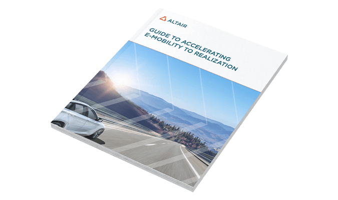 Digital mockup of the front cover of Altair's Guide to Accelerating e-Mobility to Realization.