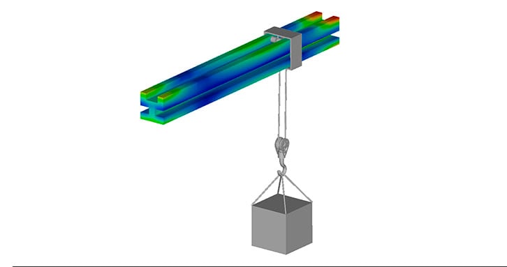 A 3d image of a beam being lifted by a crane.