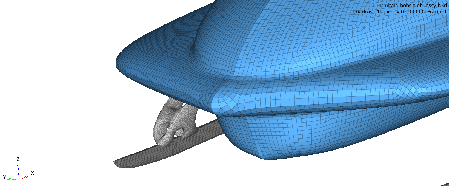 A close-up view of the model in HyperMesh