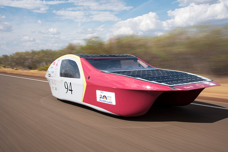 An image of the University of Minnesota solar vehicle in action.