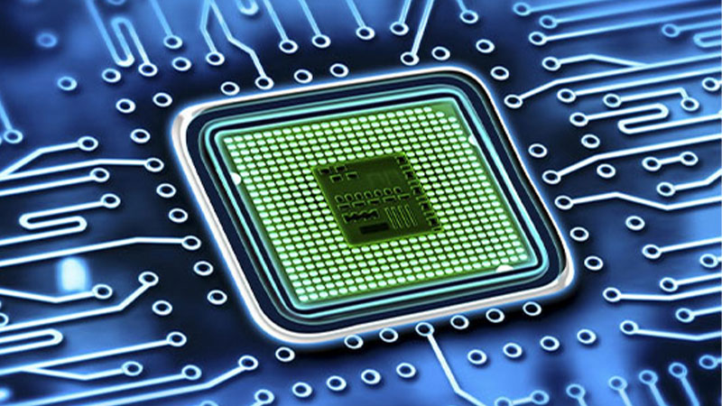 Close-up view of an integrated circuit