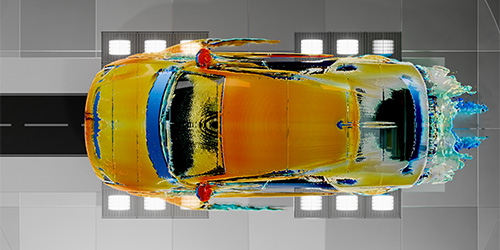 View from above of a CFD simulation being performed on a car.