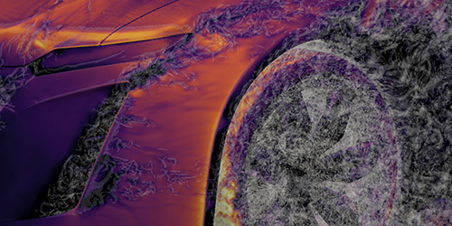 Zoomed in view of a CFD simulation being performed on the front of a car.