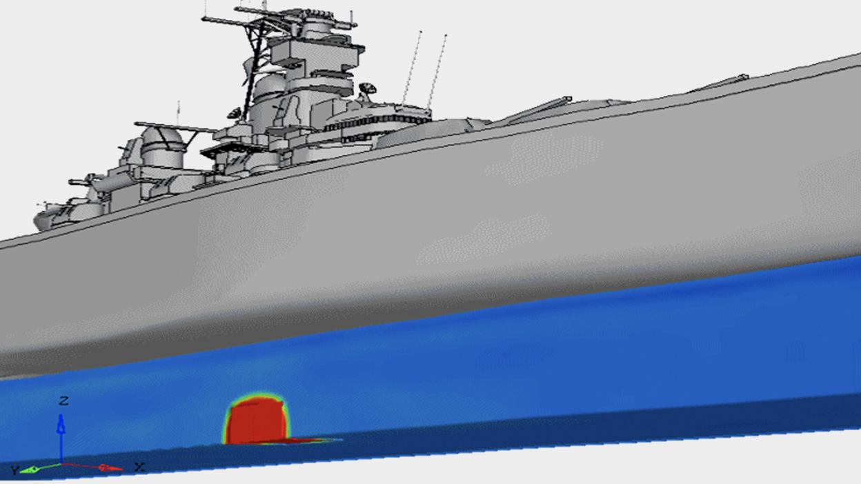 In HyperView, a ship model exemplifies CAE visualization in the marine industry.