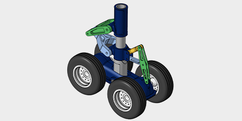 3D model of a landing gear in action to illustrate multibody system simulation.