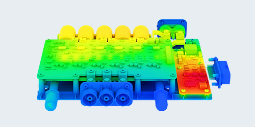Thermal mapping on an EV inverter simulation.
