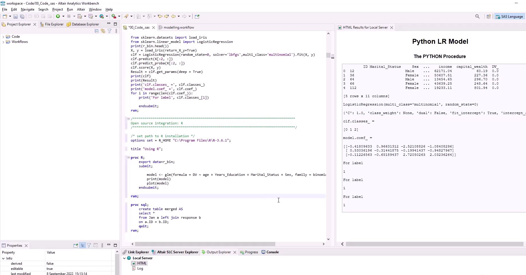 Altair Analytics Workbench: Use Python in Programs and Workflows