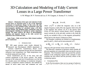 3D Calculation and Modeling of Eddy Current Losses in a Large Power Transformer