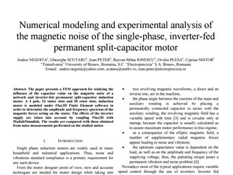 Numerical Modeling and Experimental Analysis of the Magnetic Noise of the Single-Phase Inverter-Fed Permanent Split-Capacitor Motor_Andrei NEGOITA_OPTIM