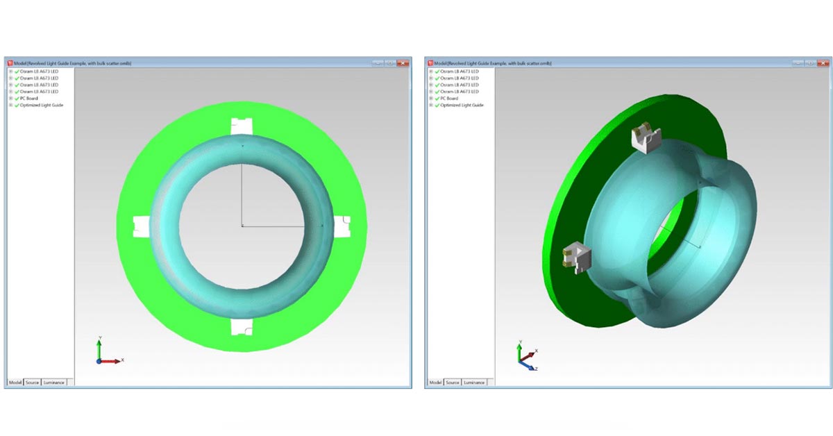 Light Guide Design, Optimization, and Visualization using TracePro